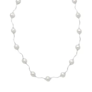 17" 2" Extension Wave Design Necklace with Cultured Freshwater Pearls