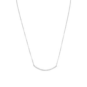 18"   2" Rhodium Plated Curved CZ Bar Necklace