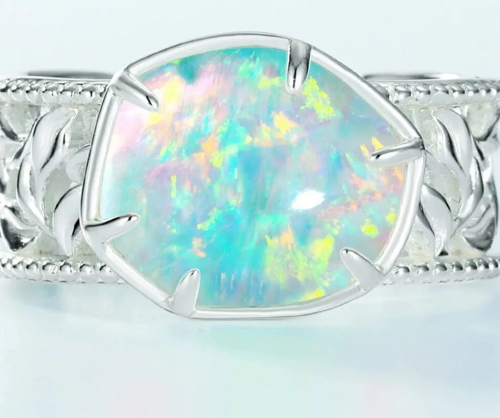9*10mm Opal 925 Sterling Silver Resizable Ring