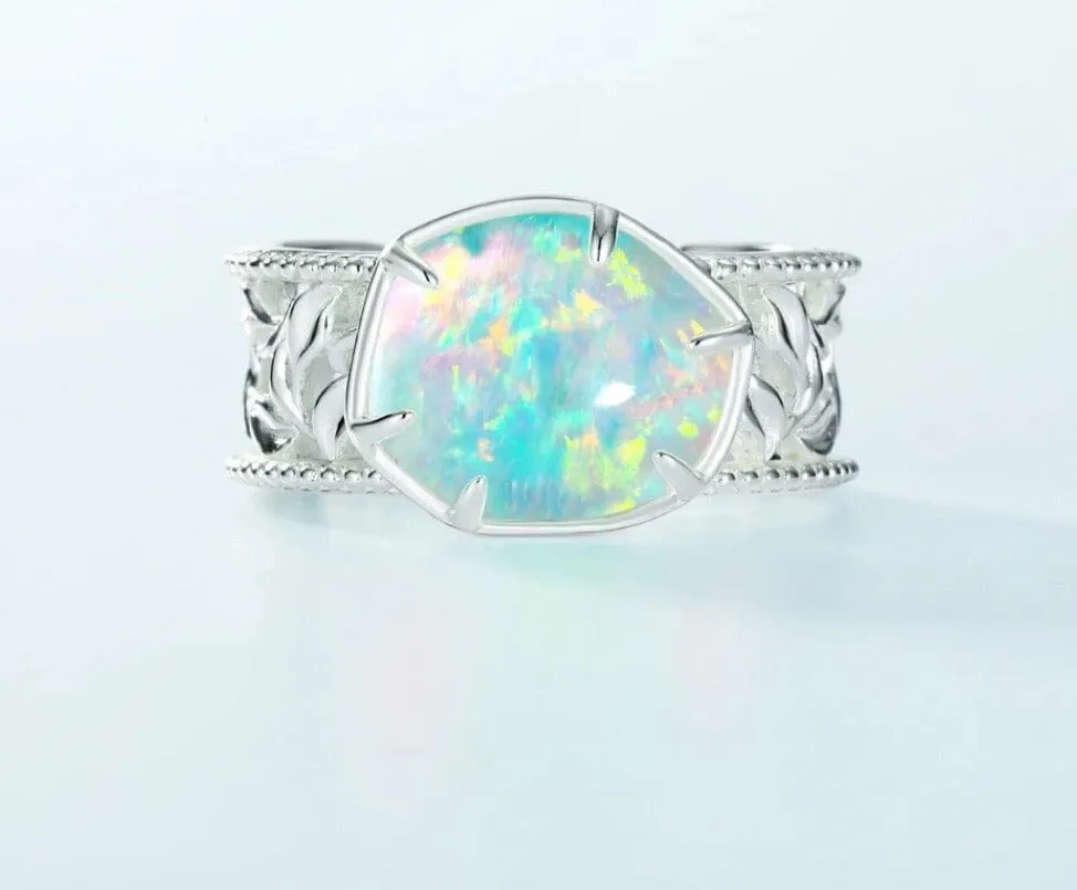 9*10mm Opal 925 Sterling Silver Resizable Ring
