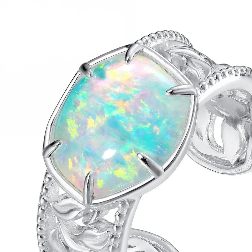 9*10mm Opal 925 Sterling Silver Resizable Ring