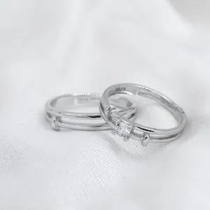 Adjustable Silver his and hers Zircon Promise Striped Ring set