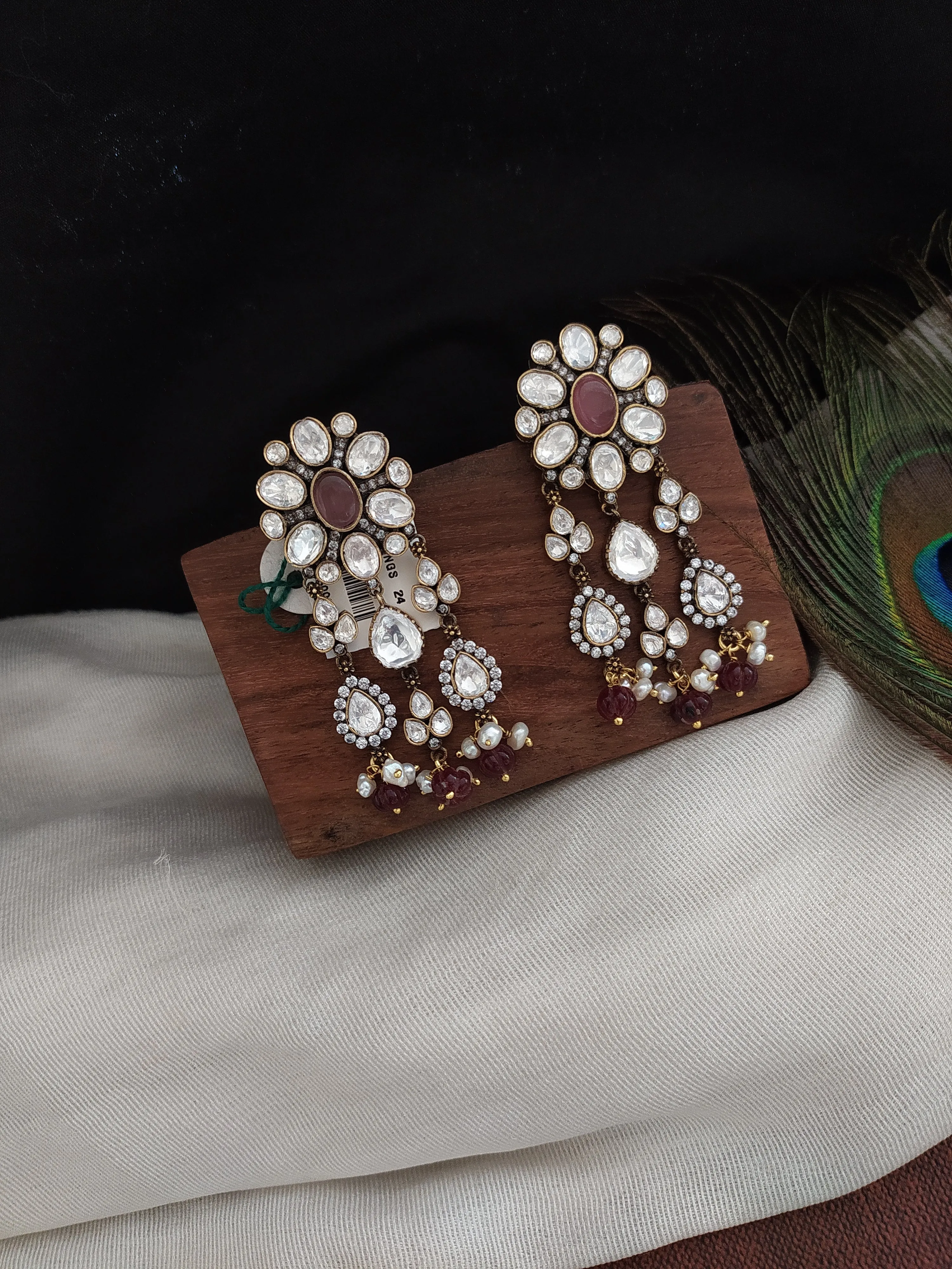 Alluring Silver Monzonite Chandbali Earrings