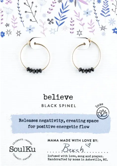 Believe Black Spinel Hoop Earrings