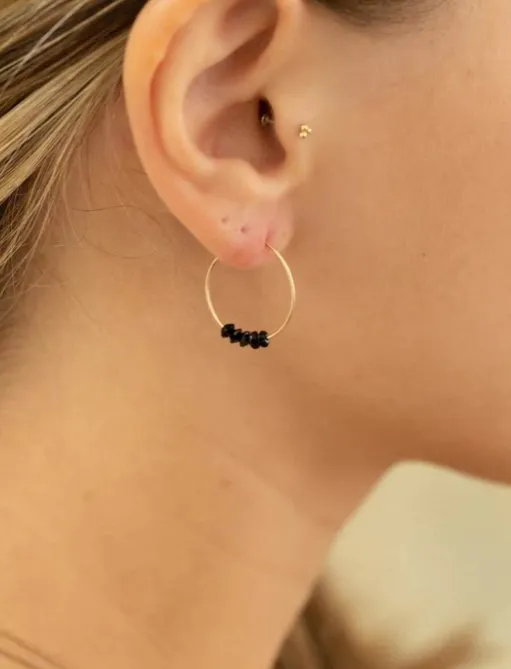 Believe Black Spinel Hoop Earrings