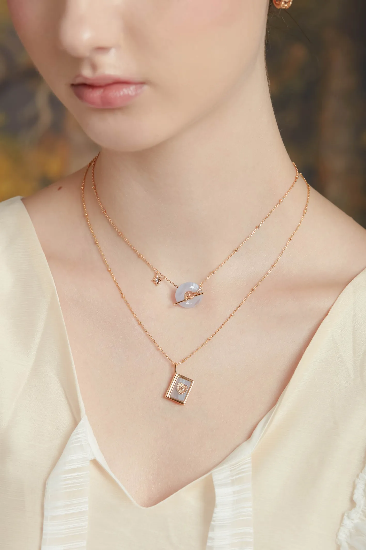 Blue Lace Agate Gold Disc Necklace - Universe
