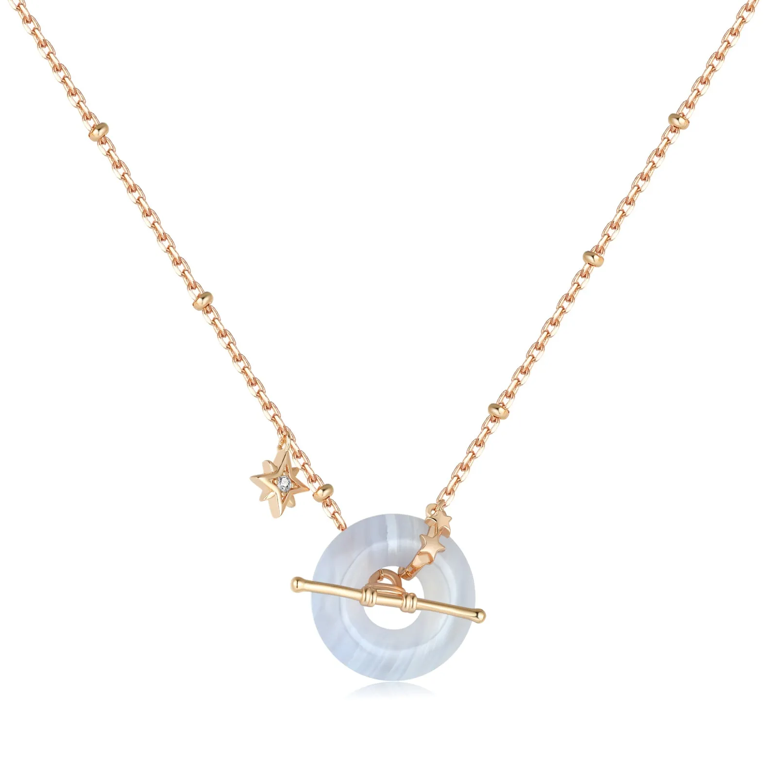Blue Lace Agate Gold Disc Necklace - Universe