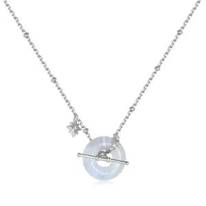 Blue Lace Agate Silver Disc Necklace - Universe