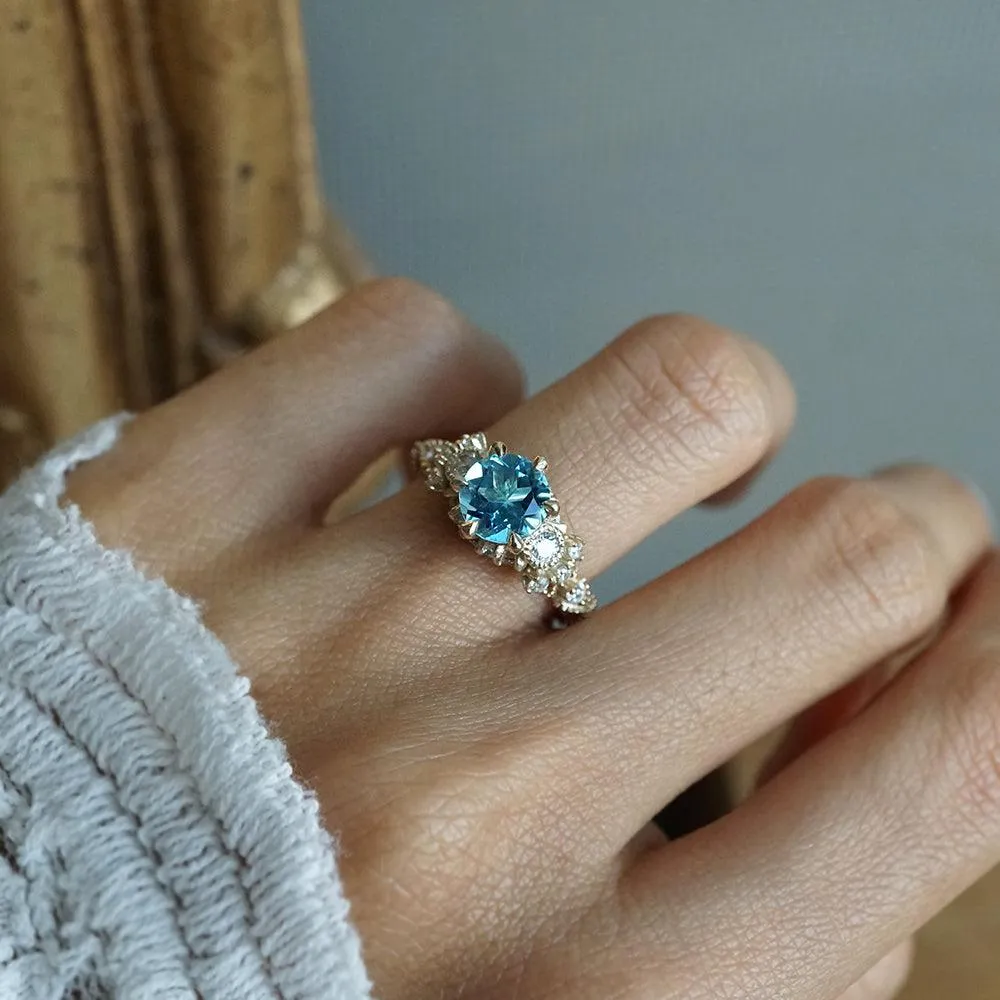 Blue Topaz Westminster Diamond Ring in 14K and 18K Gold