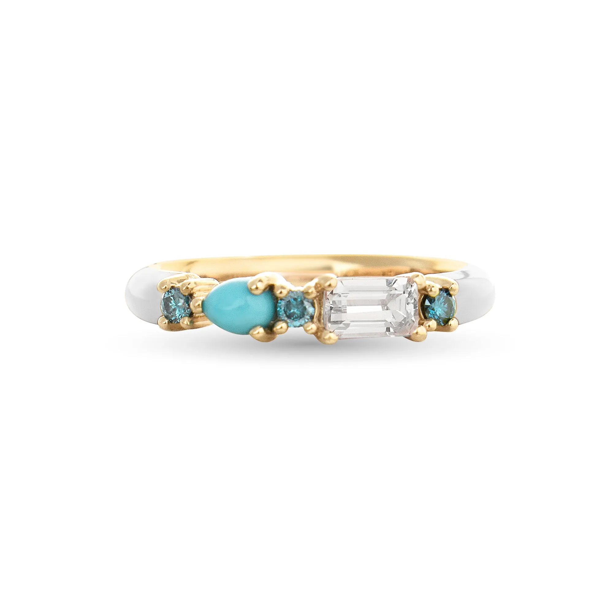 Cabochon Gemstone & Diamond 14K Enamel Ring