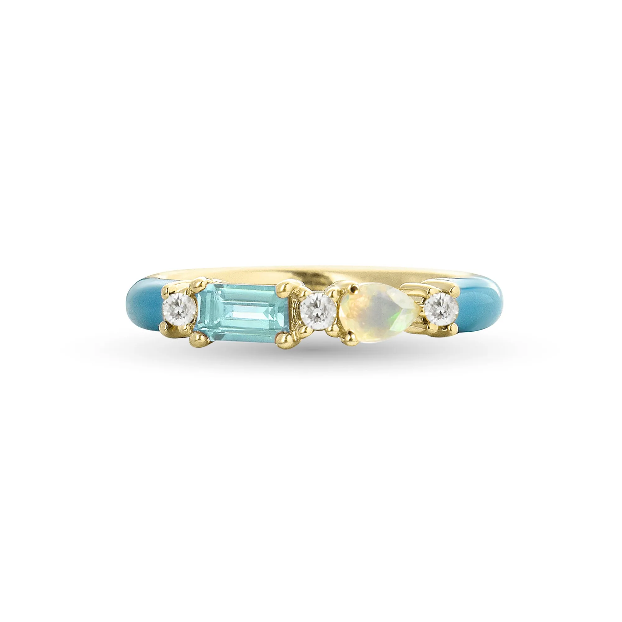Cabochon Gemstone & Diamond 14K Enamel Ring