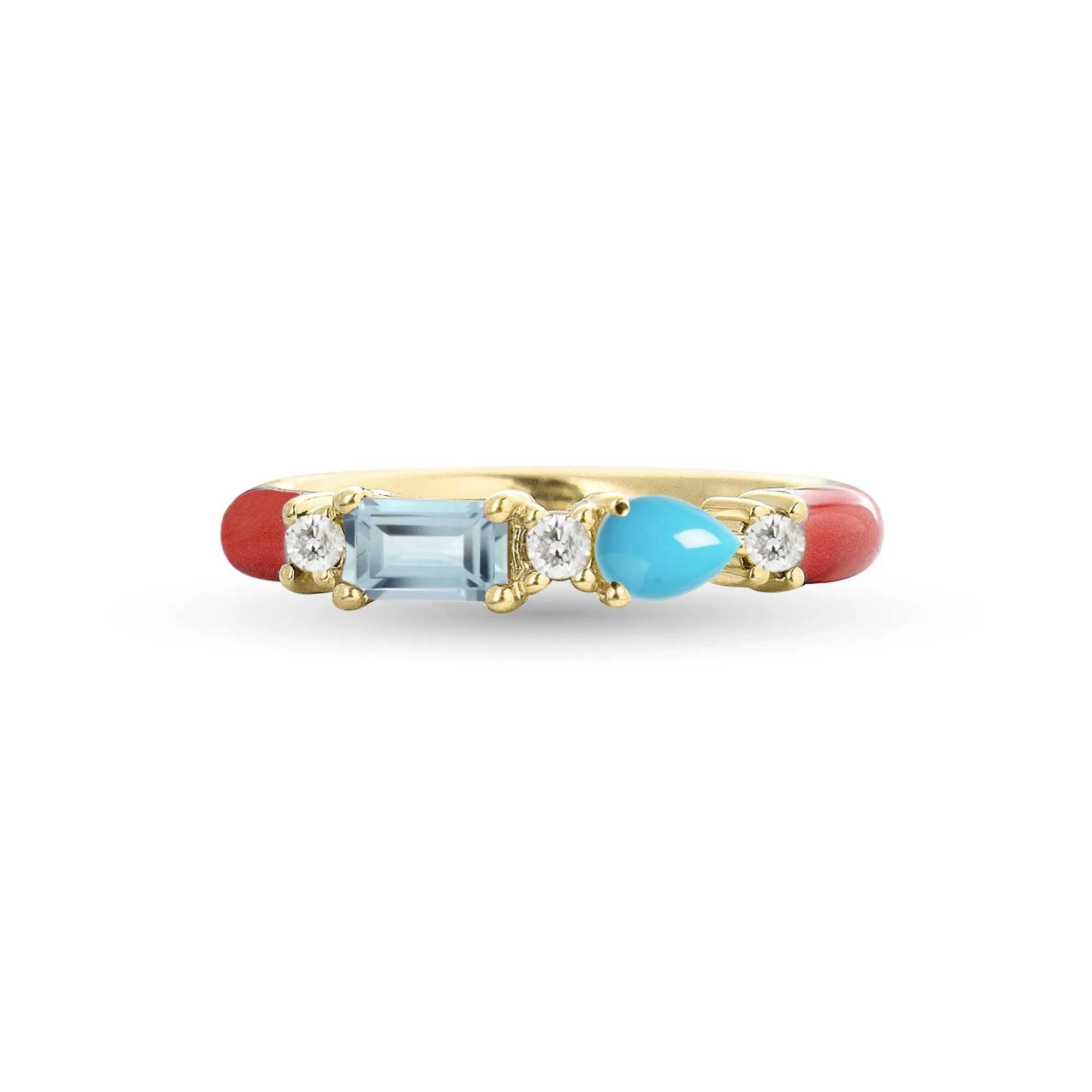 Cabochon Gemstone & Diamond 14K Enamel Ring