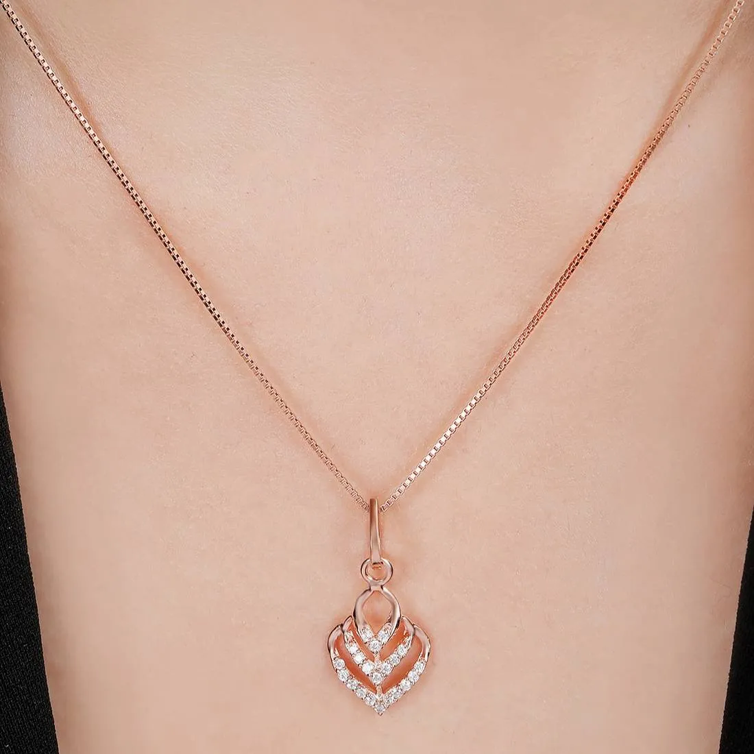 Delicate Rose Gold-Plated CZ 925 Sterling Silver Flame Pendant