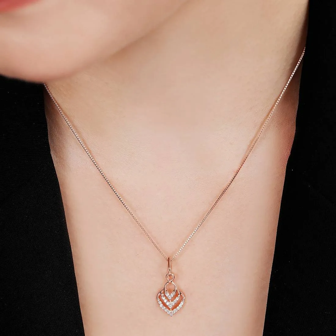 Delicate Rose Gold-Plated CZ 925 Sterling Silver Flame Pendant