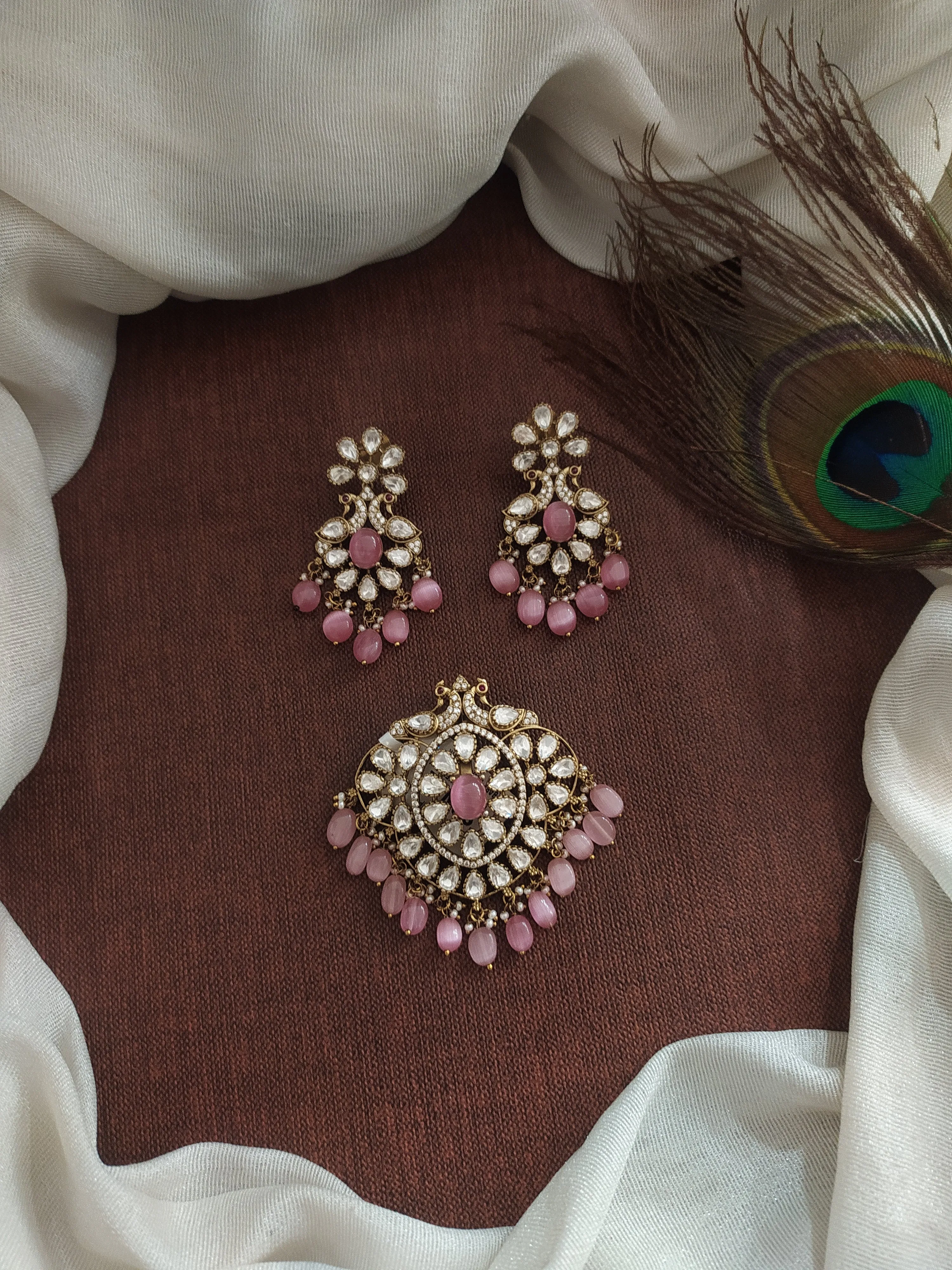 Enchanting Elegance With Peacock Design Victorian Pendant Set