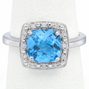 Estate 14K White Gold 2.50 Ct Blue Topaz & Diamond Ring Size 6.5