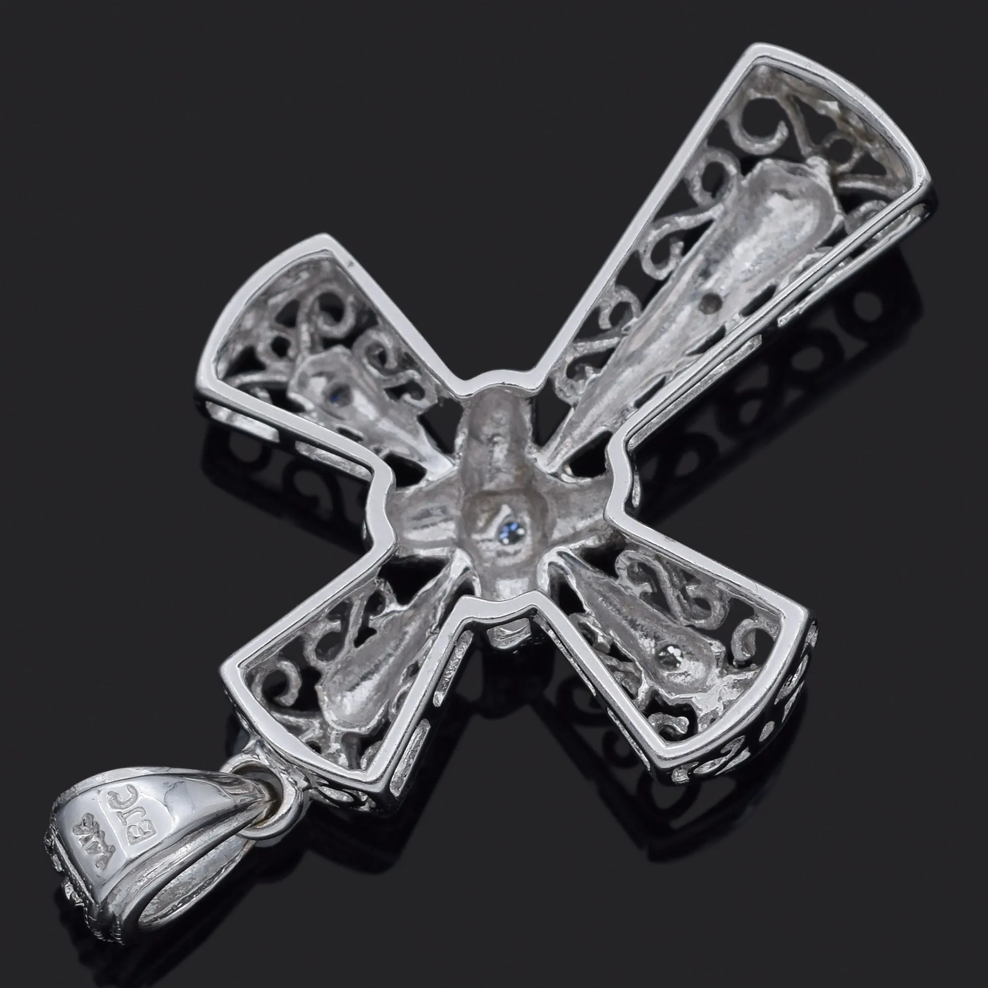 Estate 14K White Gold Diamond Filigree Cross Pendant