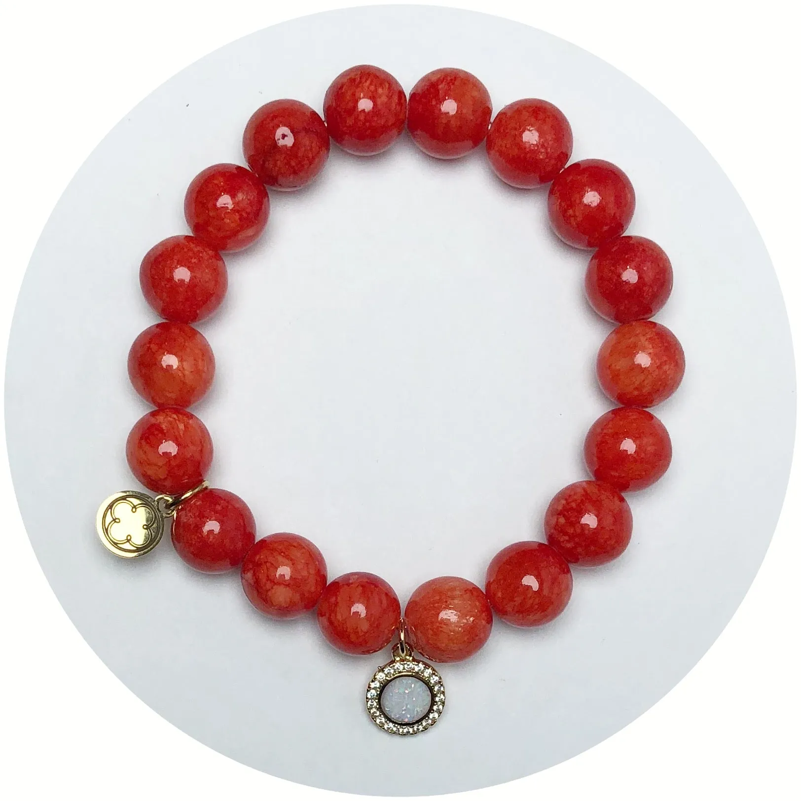 Fire Jade with Pav Opal Round Pendant