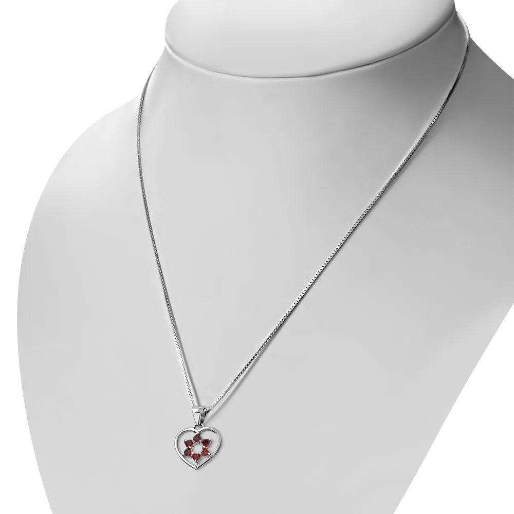 Garnet CZ Heart Star David Silver Pendant