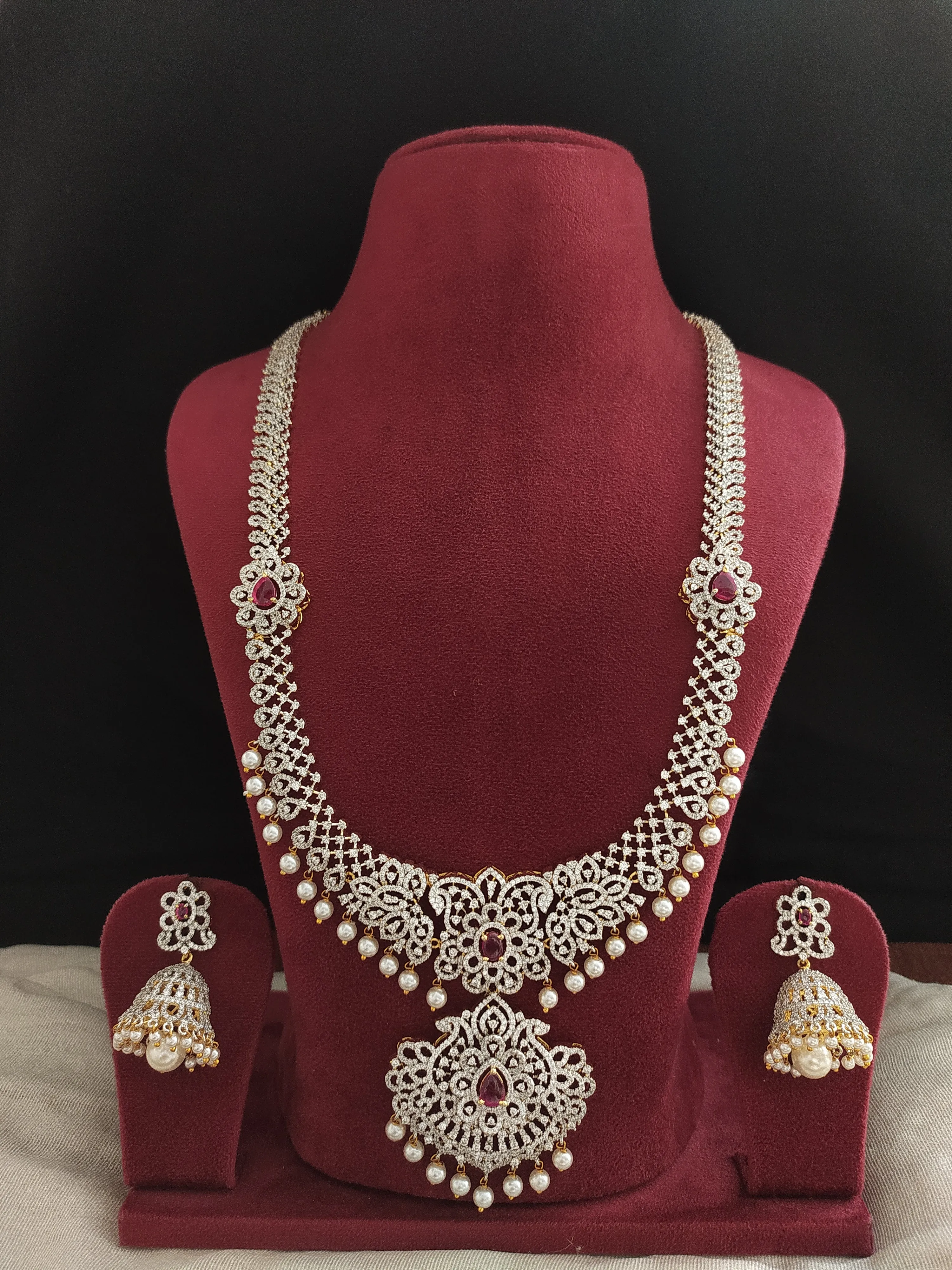 Gold and Silver Dual-Tone Zircon Stylish Long Haram Set