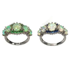 GREEN & WHITE Colors Luxe Fire Opal Ring Silver Oval Round Stone Finger Ring Blue Full Crystal Vintage Jewelry Gift for Women