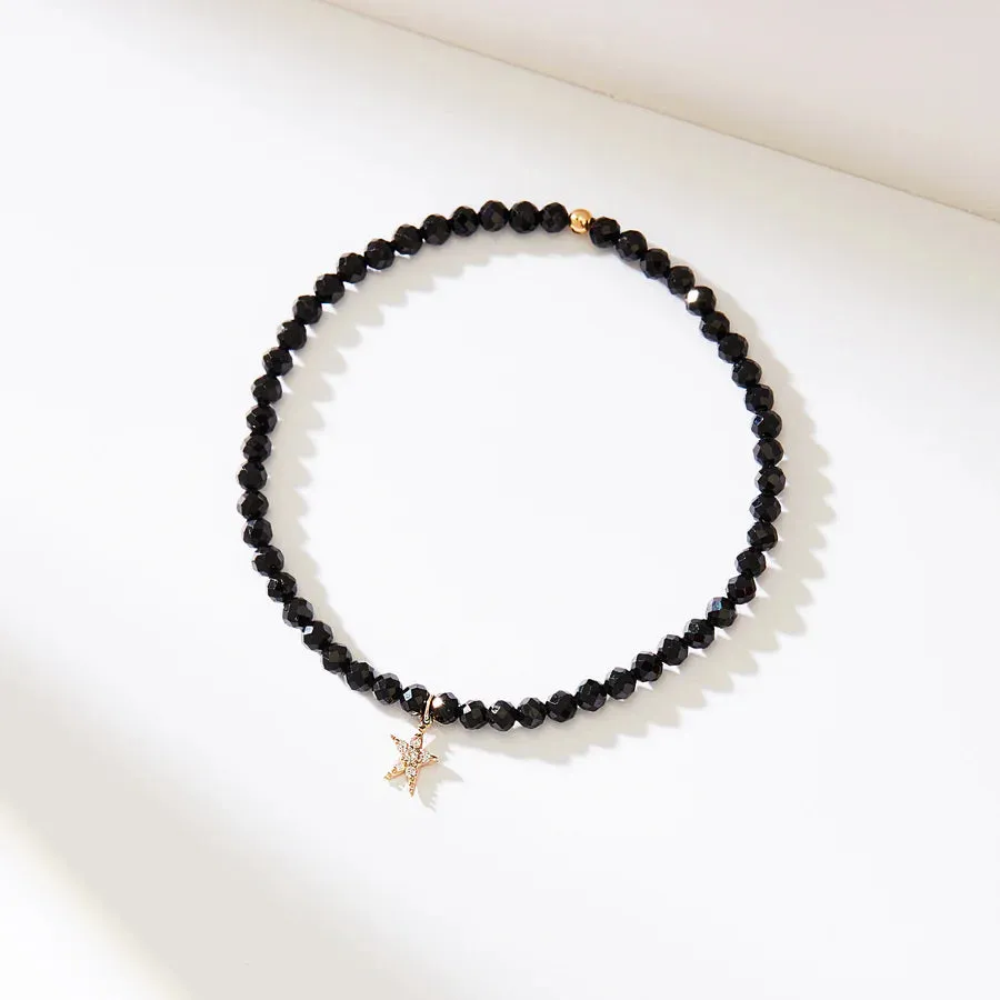 Guidance Bright Star Black Spinel Stretch Bracelet (Gold)