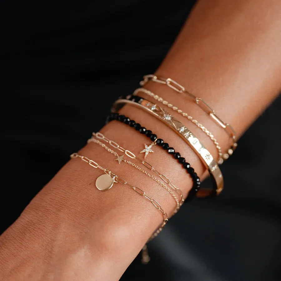 Guidance Bright Star Black Spinel Stretch Bracelet (Gold)