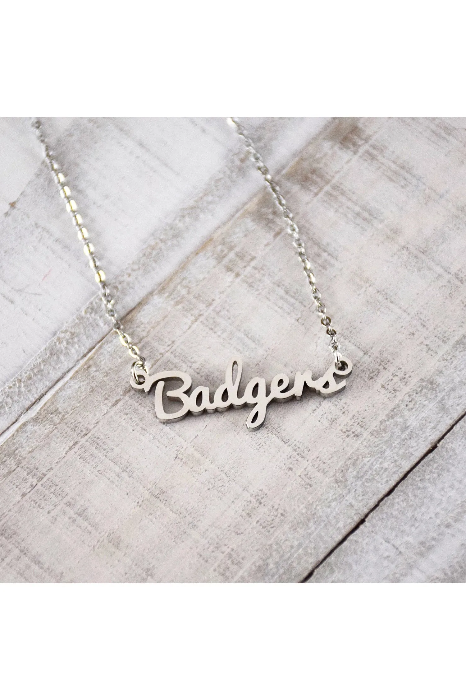 Lampasas Badgers Silver Script Necklace