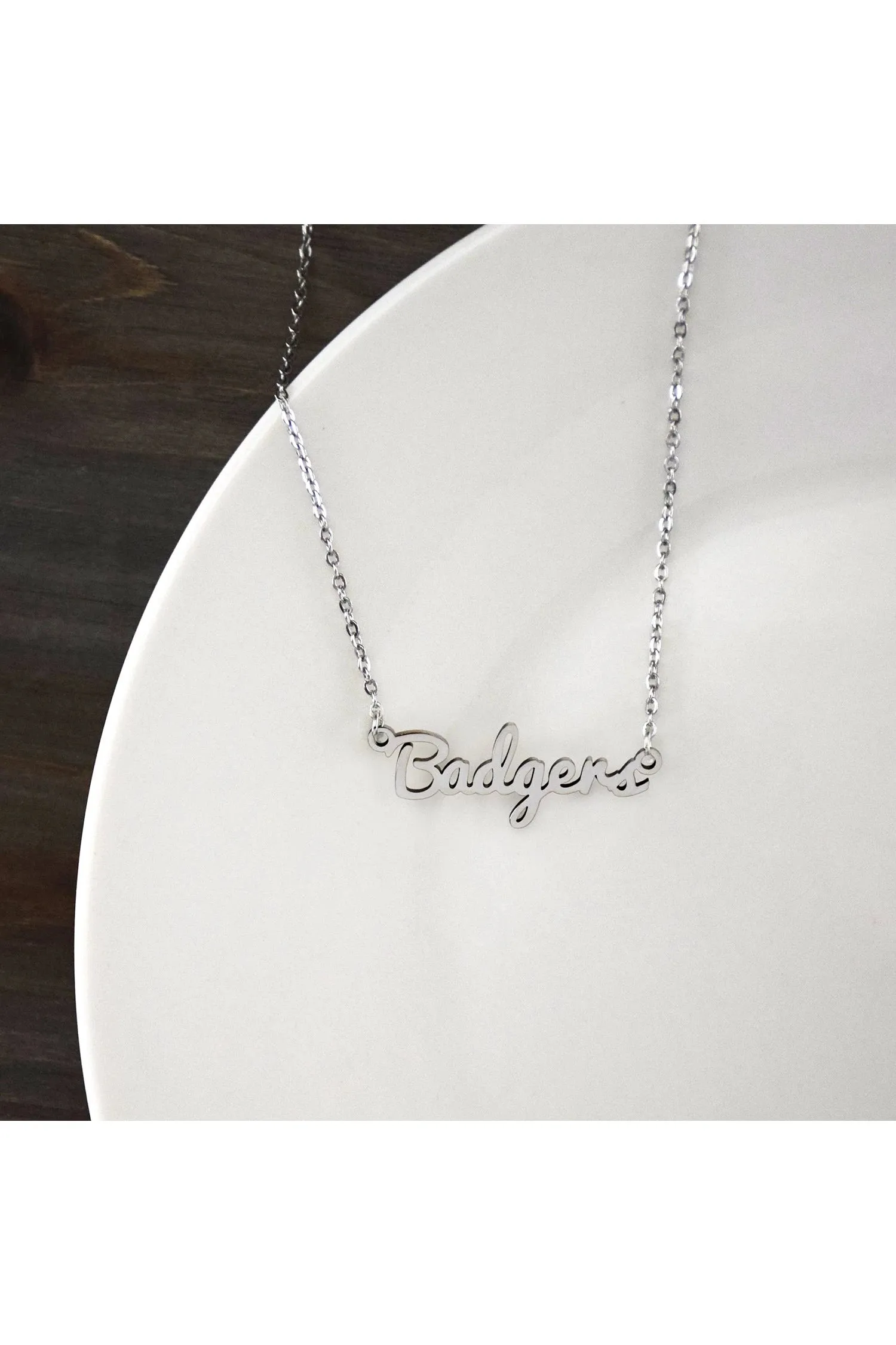 Lampasas Badgers Silver Script Necklace