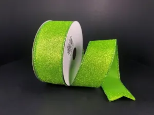 Lime All Flat Glitter Wired Ribbon - 1.5" x 10yds