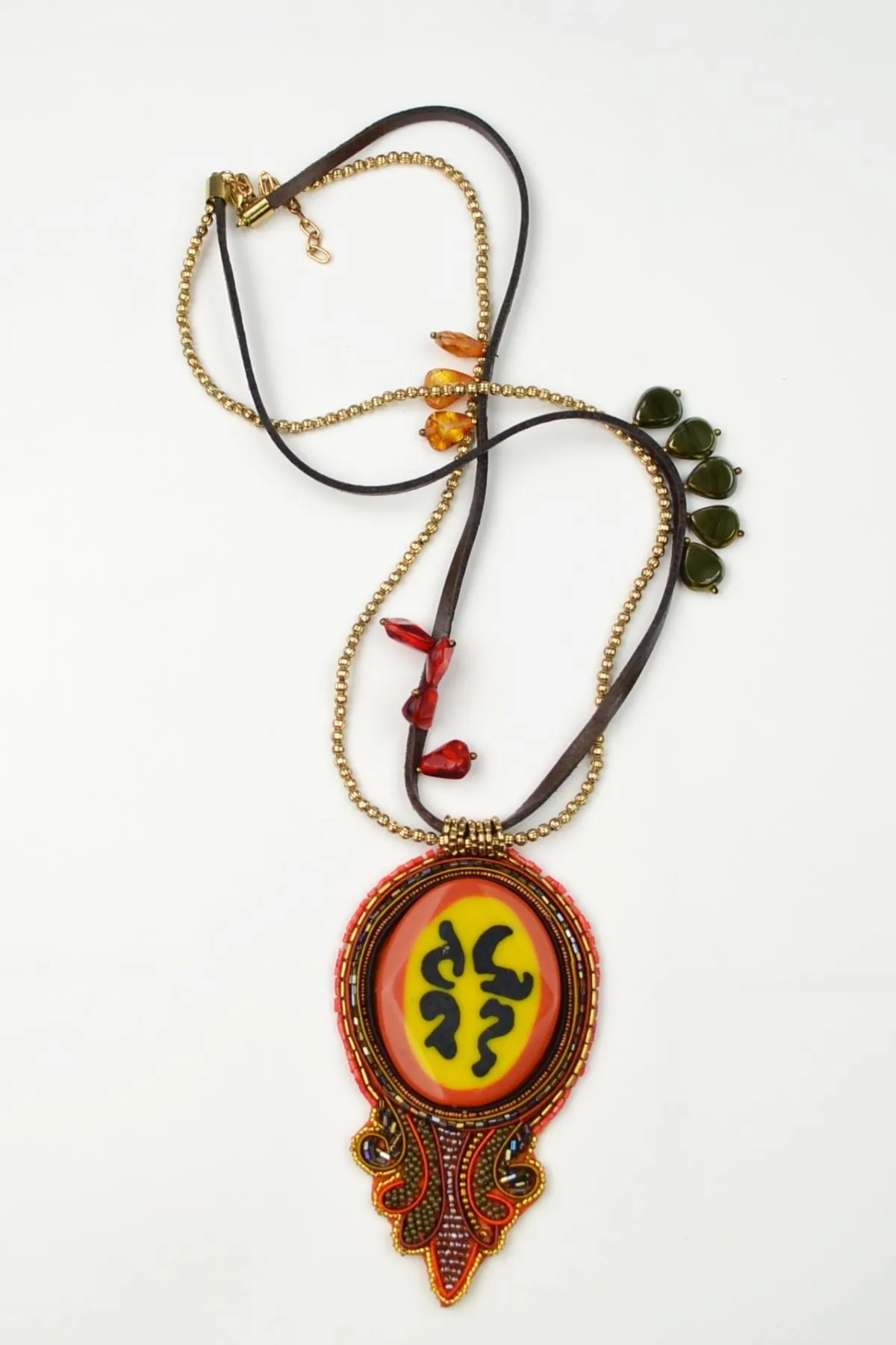 Long Beaded Orange Tribal Necklace