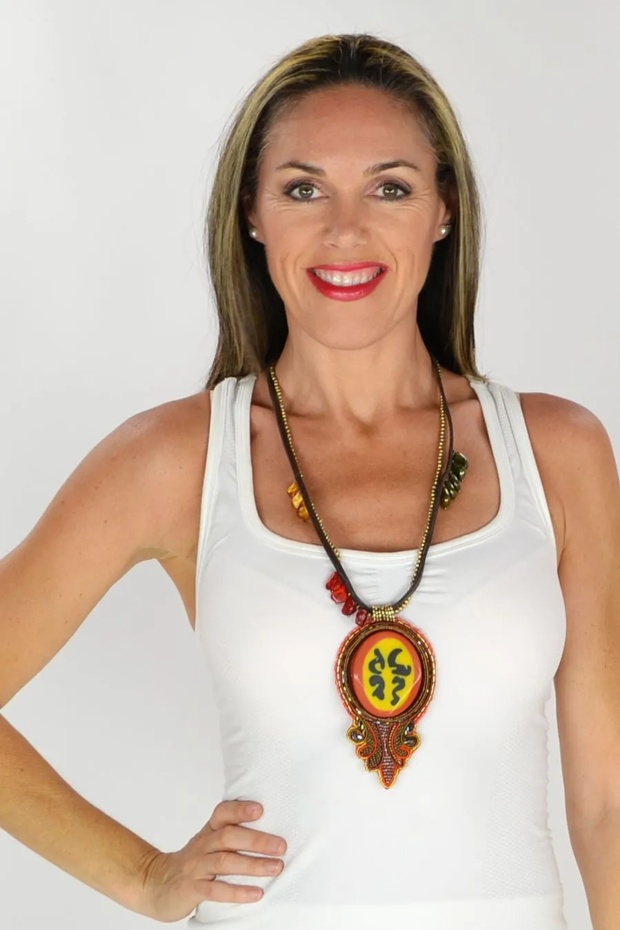Long Beaded Orange Tribal Necklace