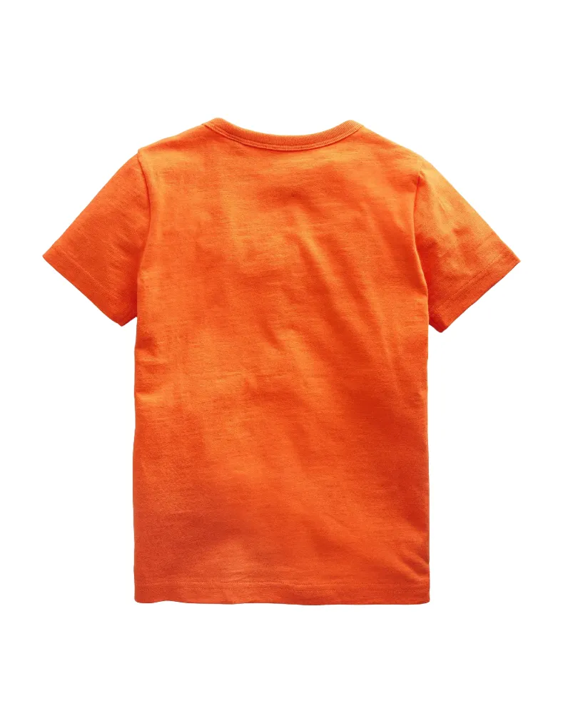 Mini Boden Kids Animal Printed Cotton T-Shirt in Fire Opal Orange Rhino
