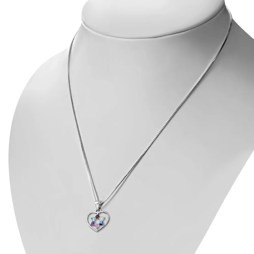 Mix Color CZ Heart Star of David Silver Pendant