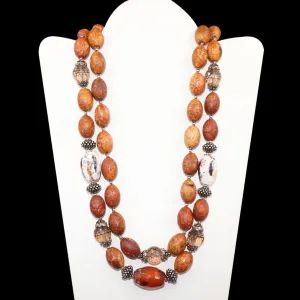 Natural Smoky Quartz, Crazy Lace Agate, Rainforest Jasper 925 Solid Sterling Silver Handmade Beaded Necklace