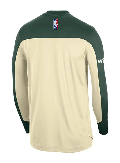 Nike On-Court Pregame 2024-25 Fir and Opal Milwaukee Bucks Long Sleeve T-Shirt
