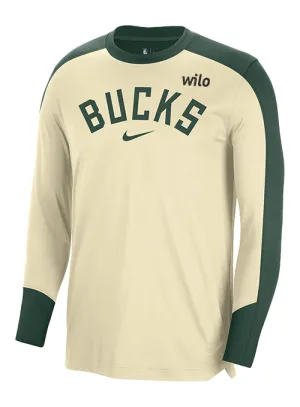 Nike On-Court Pregame 2024-25 Fir and Opal Milwaukee Bucks Long Sleeve T-Shirt