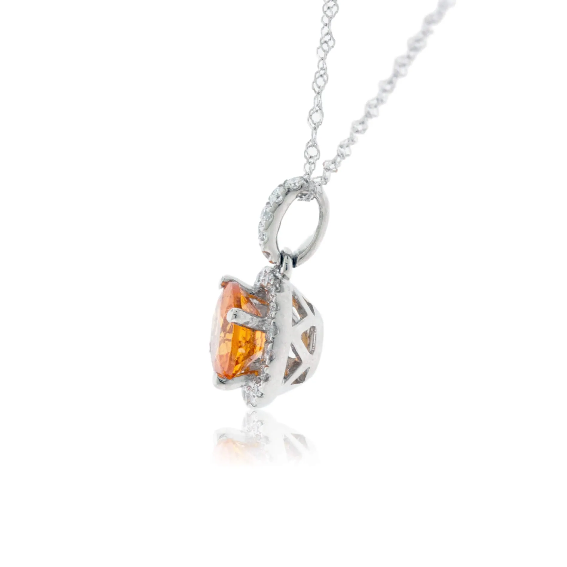 Orange Mandarin Garnet & Diamond Halo Pendant