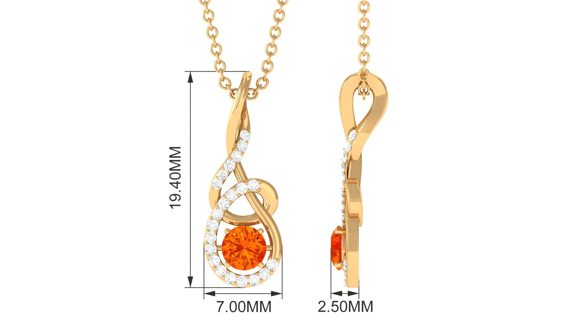 Orange Sapphire Infinity Twisted Pendant with Diamond