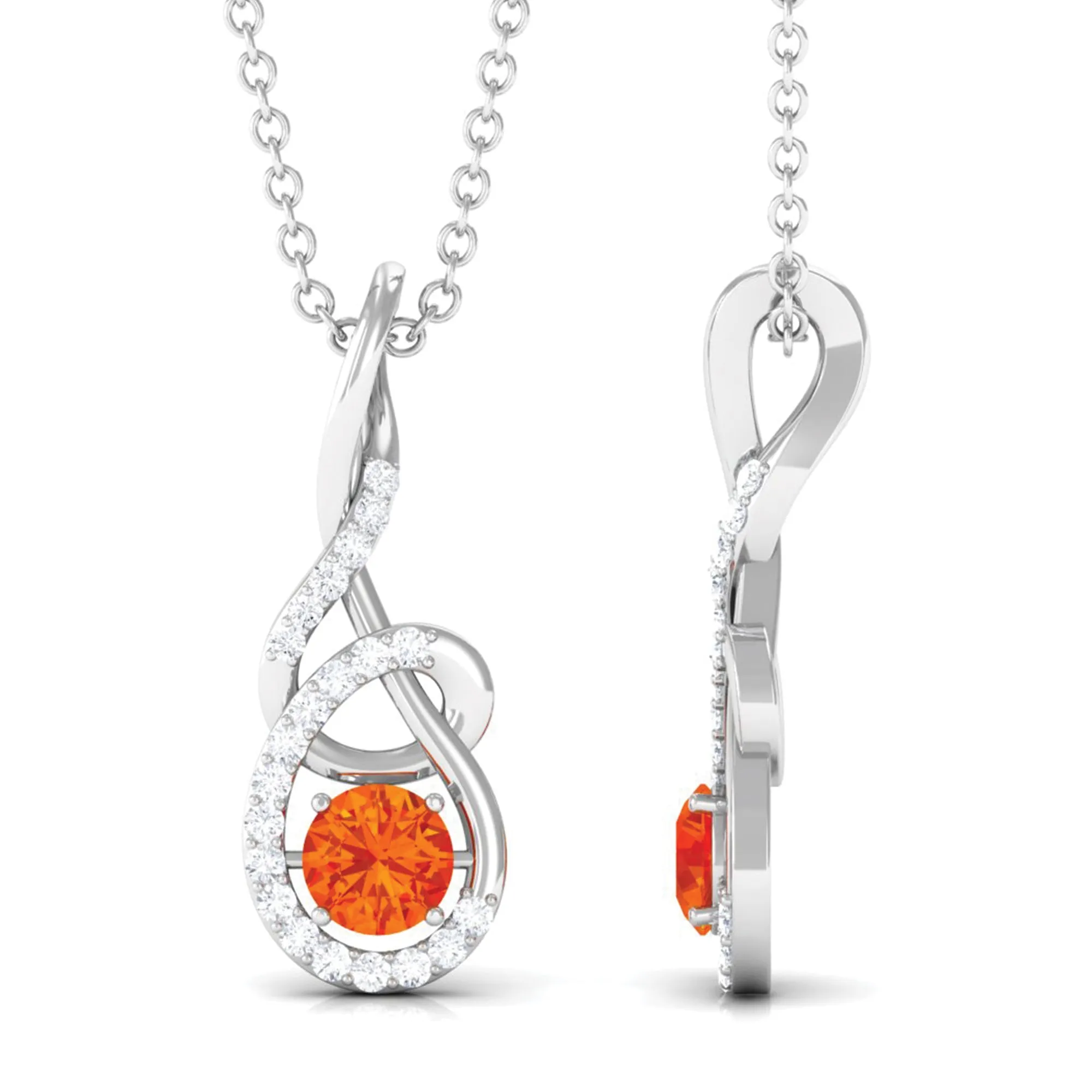 Orange Sapphire Infinity Twisted Pendant with Diamond