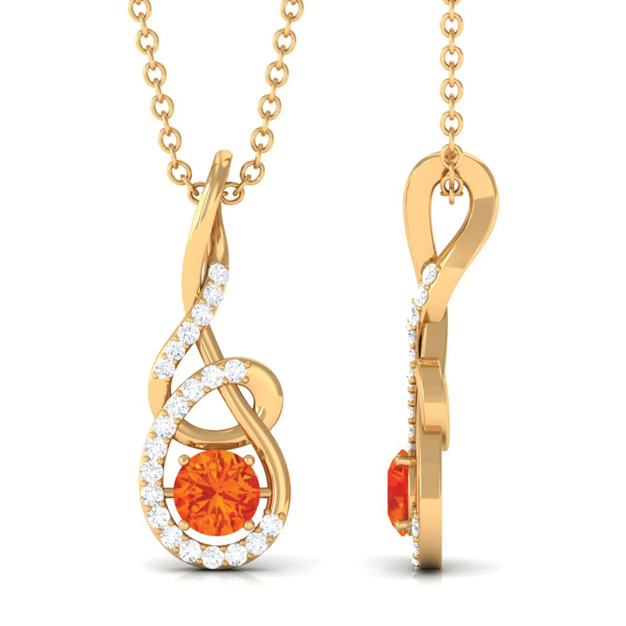 Orange Sapphire Infinity Twisted Pendant with Diamond