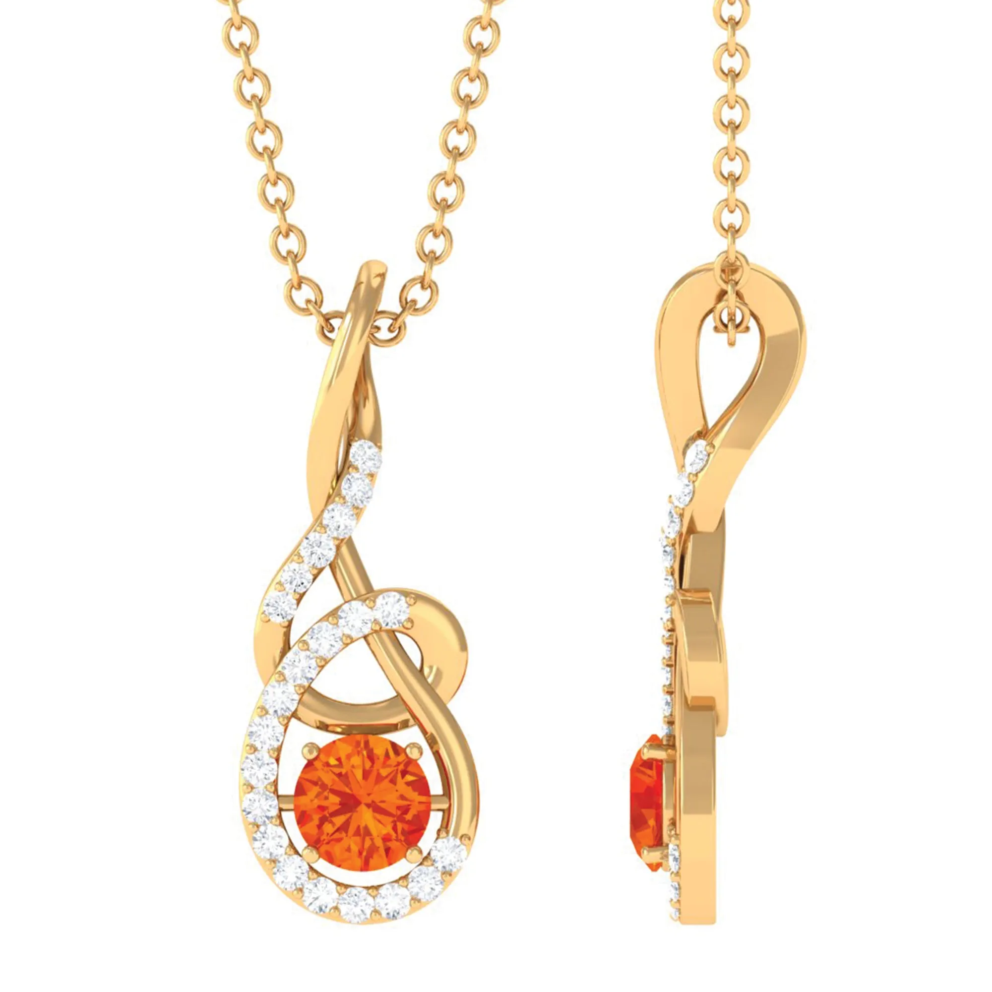 Orange Sapphire Infinity Twisted Pendant with Diamond