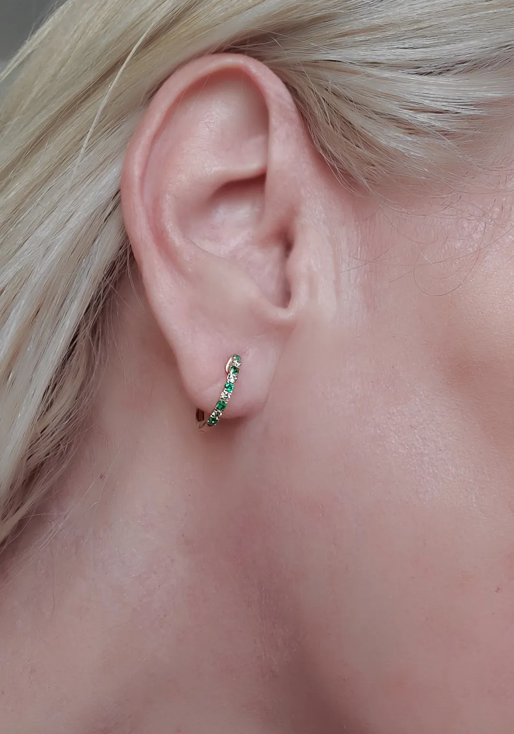 Oster Collection 14KYG Mini Diamond & Emerald Hoop Earrings