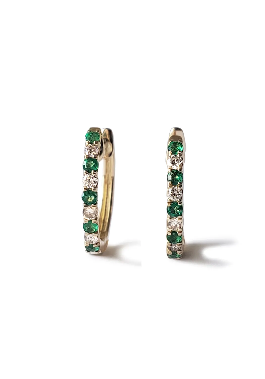 Oster Collection 14KYG Mini Diamond & Emerald Hoop Earrings