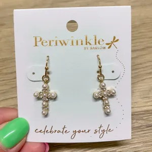 Pearl and Crystal Crosses Earrings