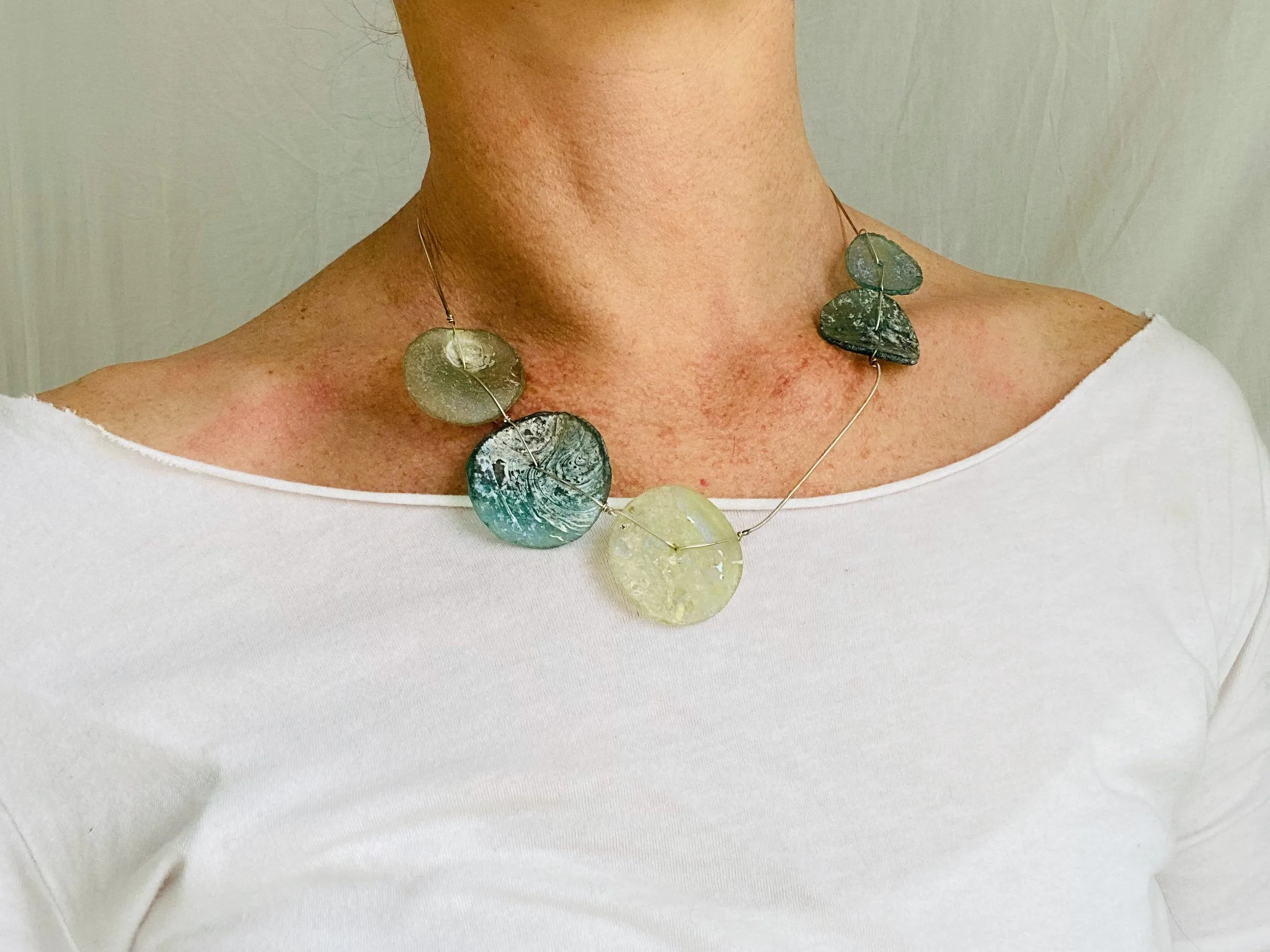 Roman Glass & Silver Necklace.