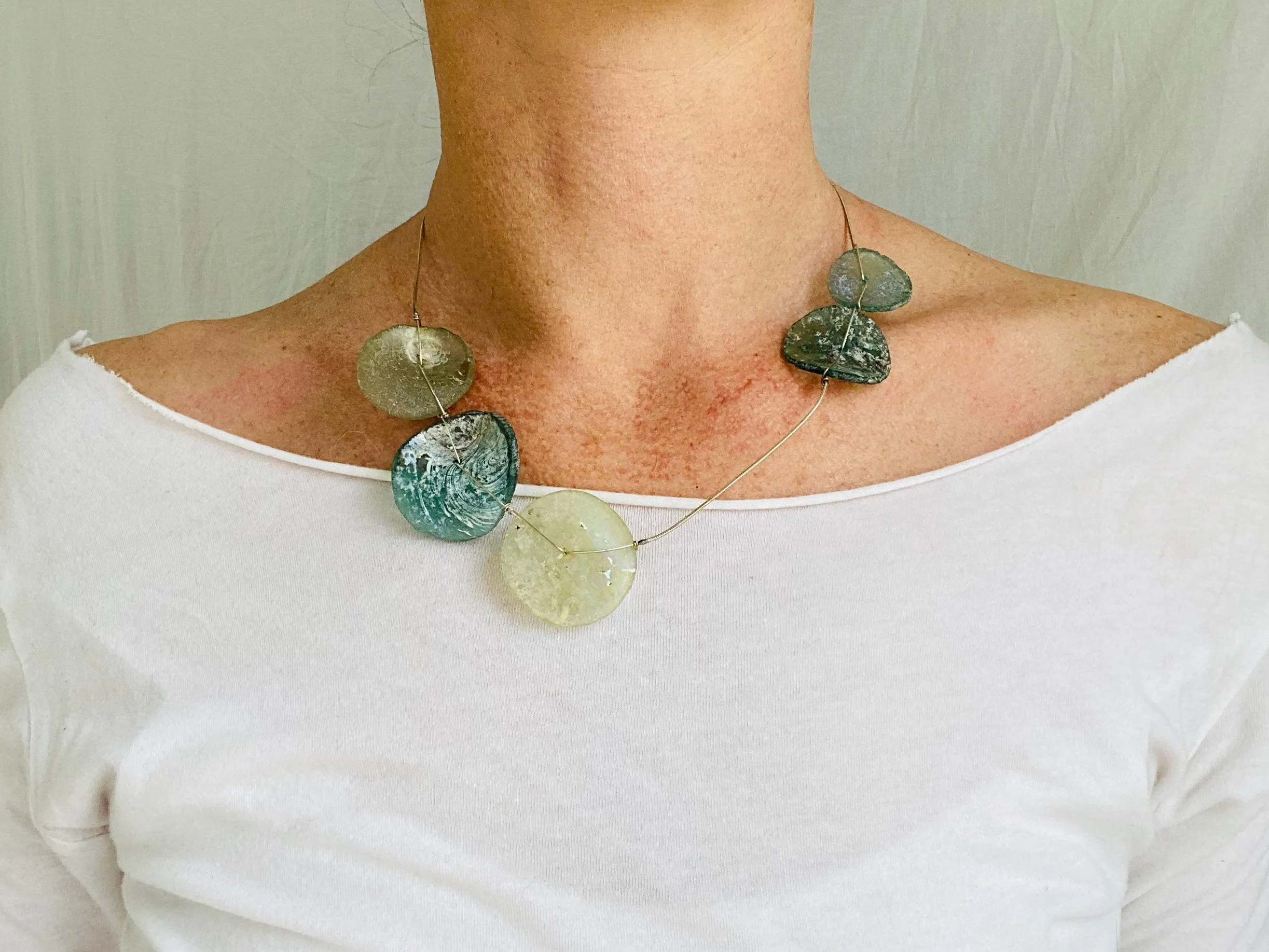 Roman Glass & Silver Necklace.