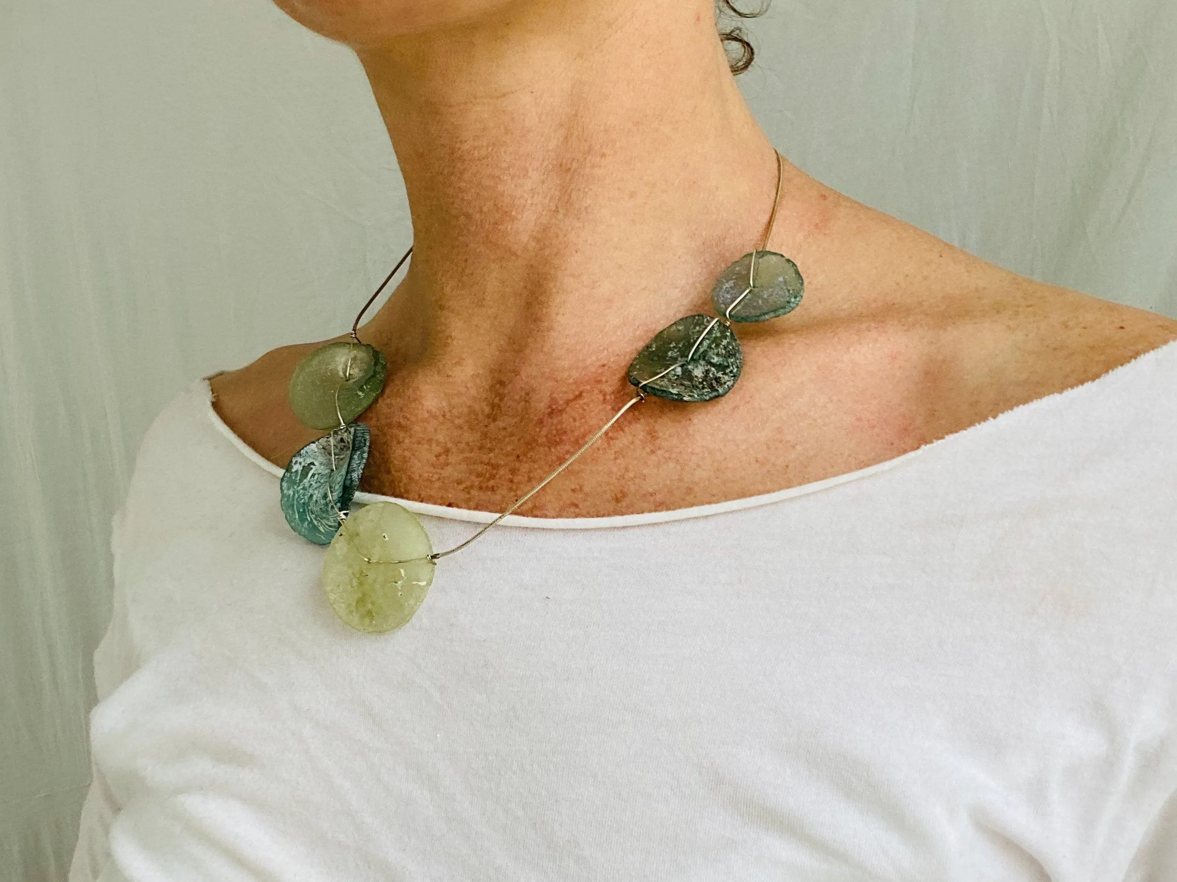 Roman Glass & Silver Necklace.