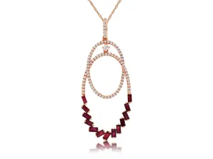 Ruby Baguette & Diamond Double Oval Style Pendant