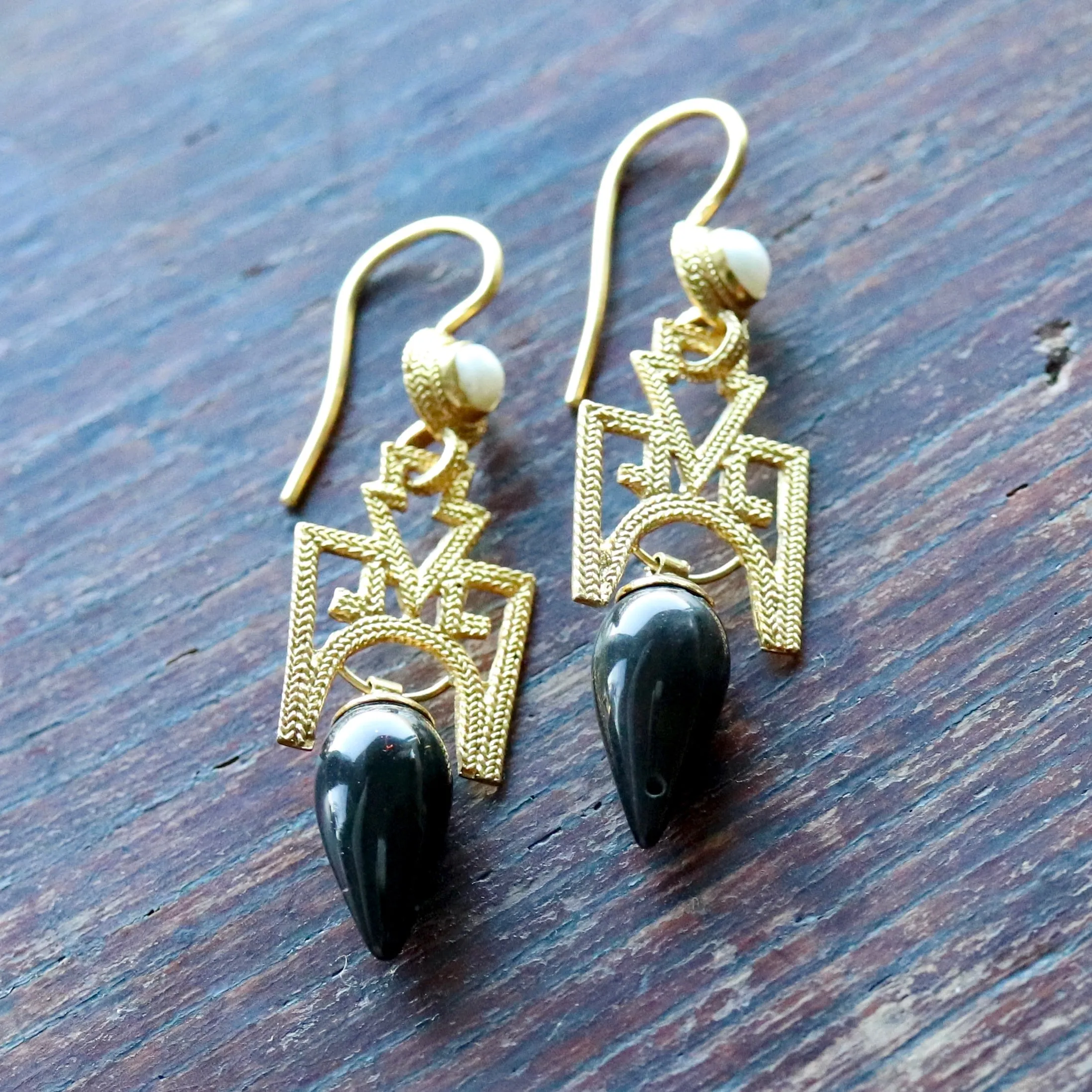 Russian Deco Onyx Earrings